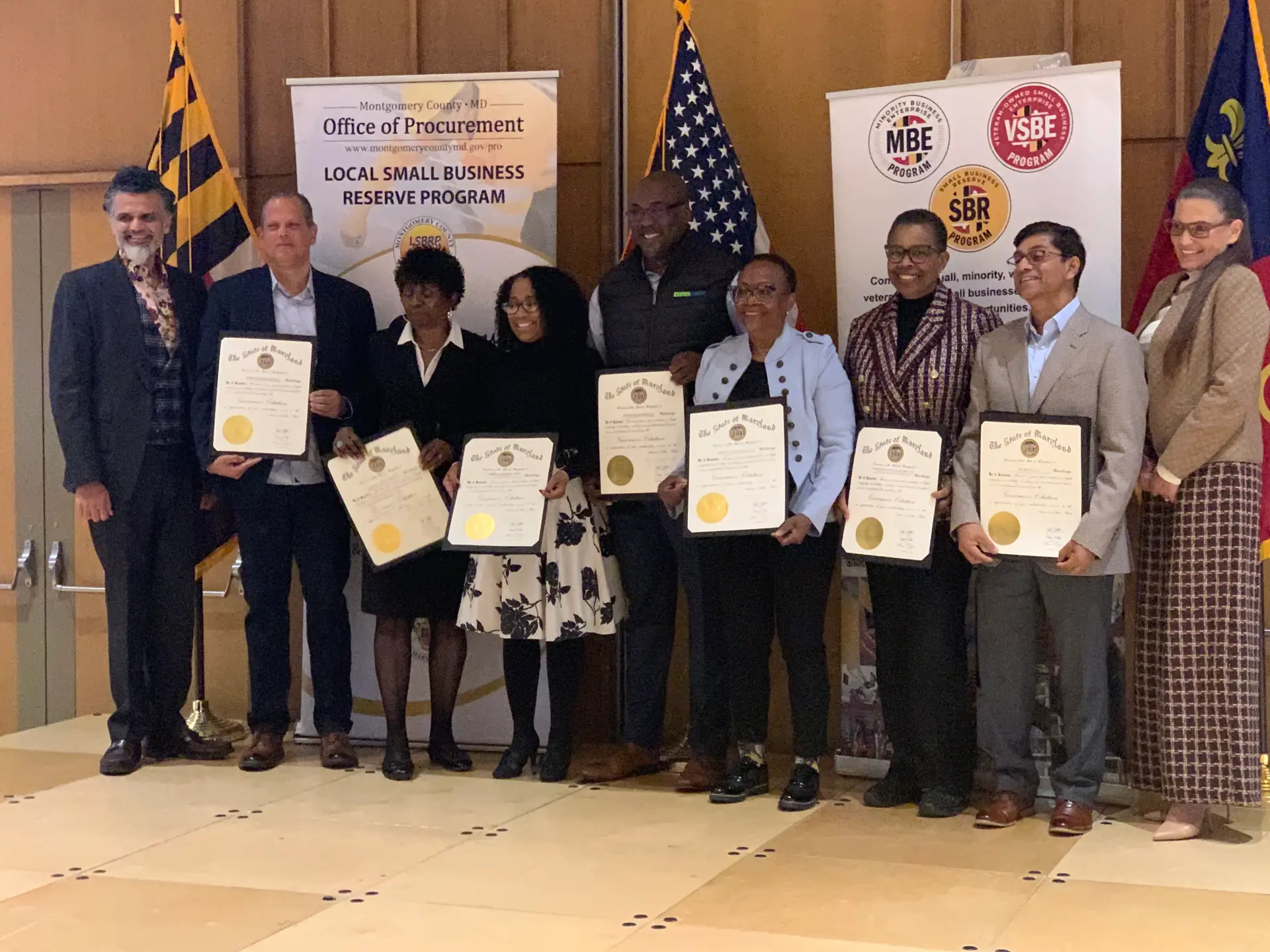 Christopher Rivera and fellow business leaders recognized during a Maryland supplier diversity certification and business recognition event